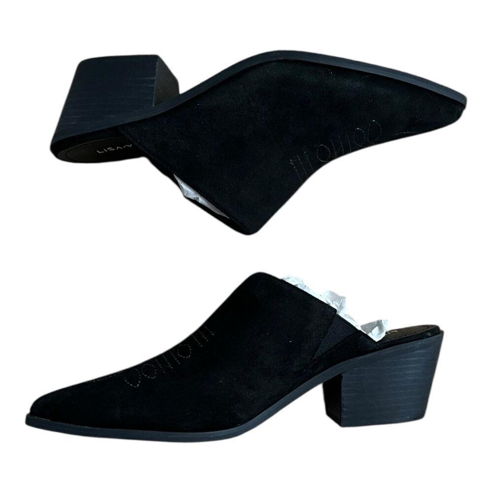 Lisa Vicky Black Suede Pointy Toe Skip Heeled Mule 9